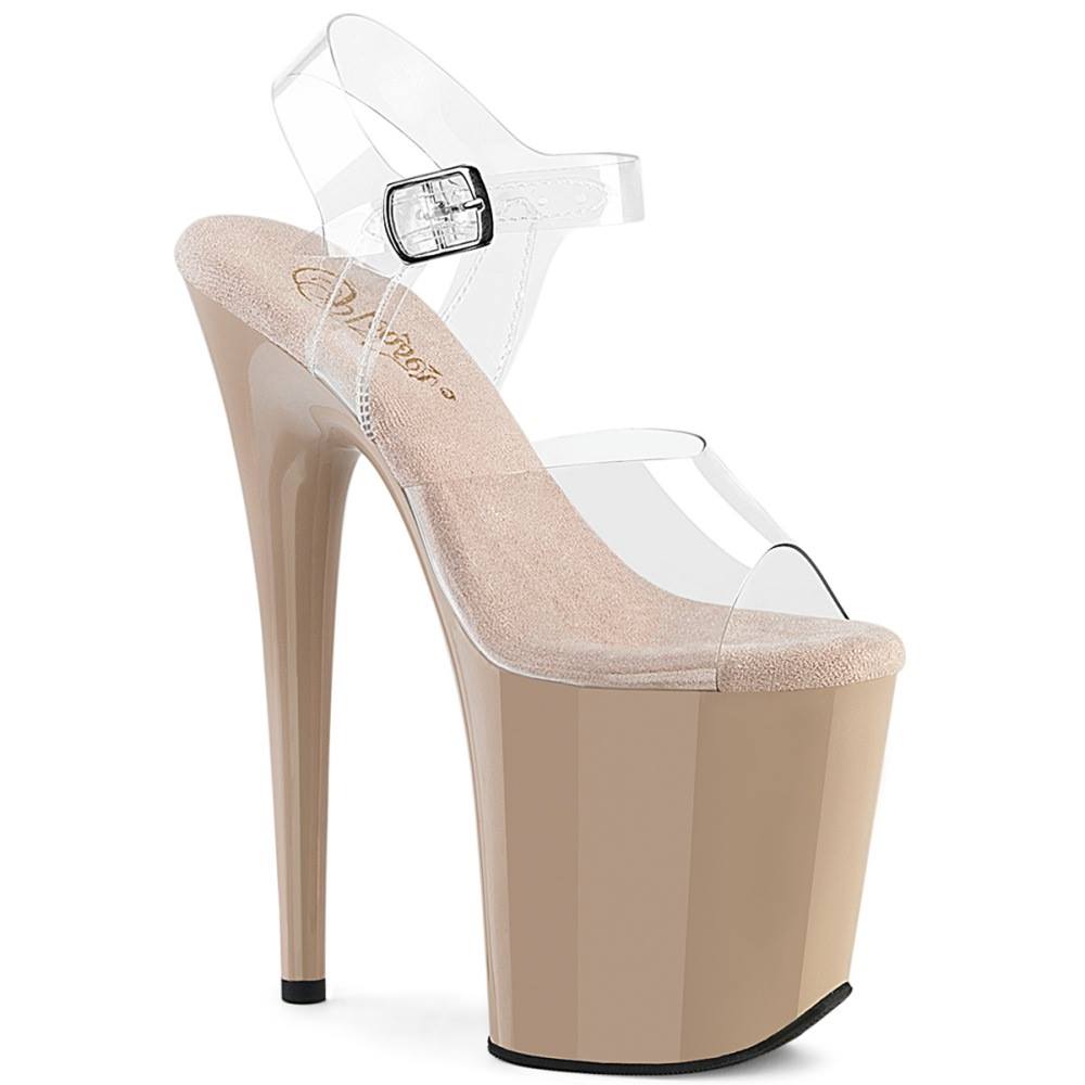 Pleaser - FLAMINGO808 Ankle strap sandal, Pole dance shoes - Transparent/Brown Product image